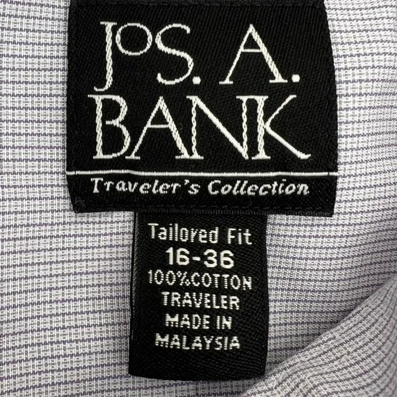 Jos A Bank Travelers Collection Tailored Fit Dress Shirt 16-36 grey checkered - Picture 3 of 7